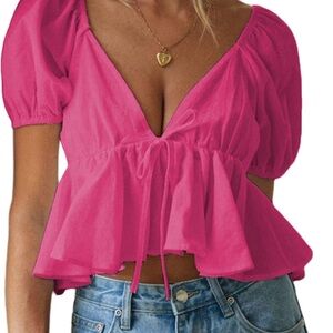 Pink Puff Sleeve Top